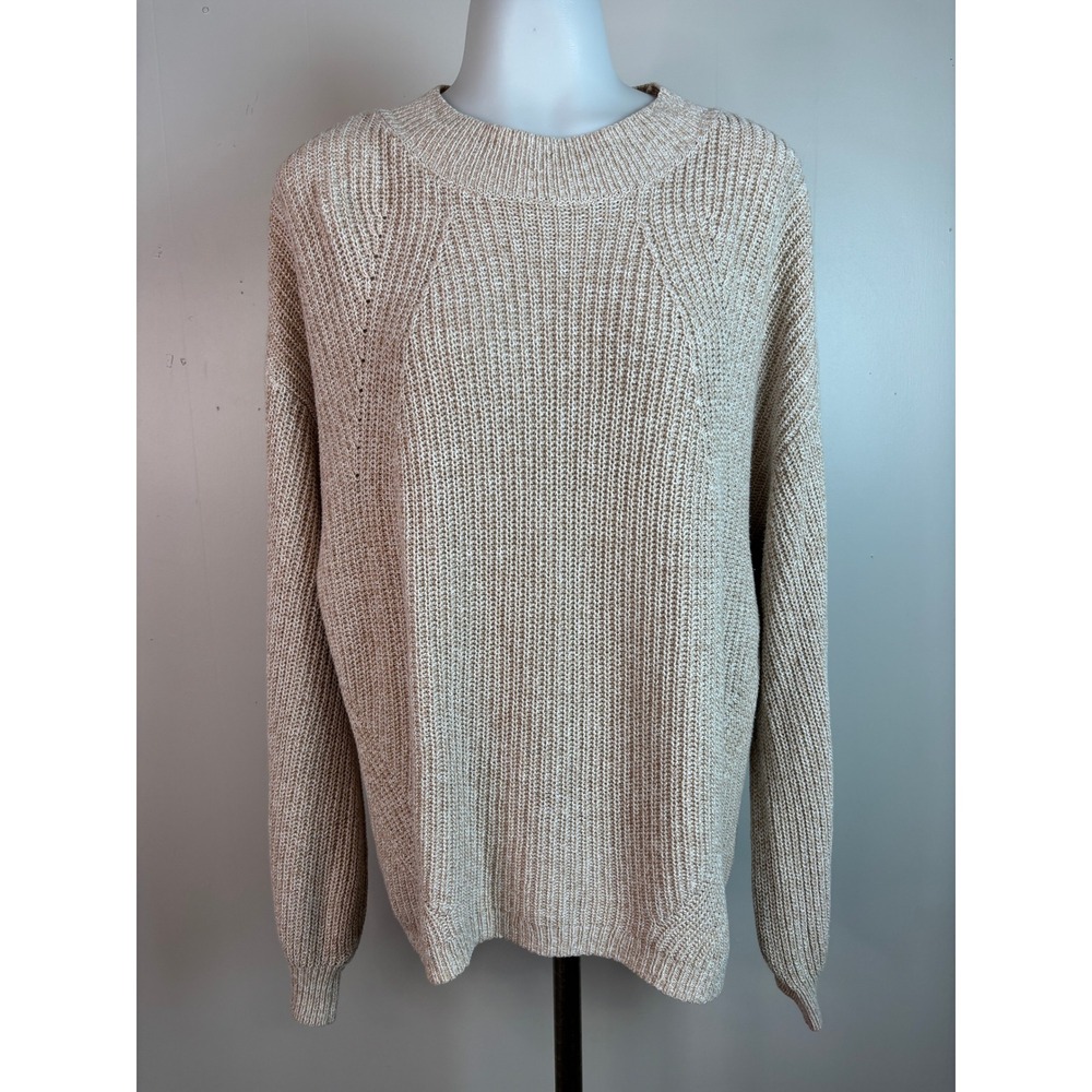Old Navy Sweater Large Beige Marled Cotton Blend Pullover Crewneck Women